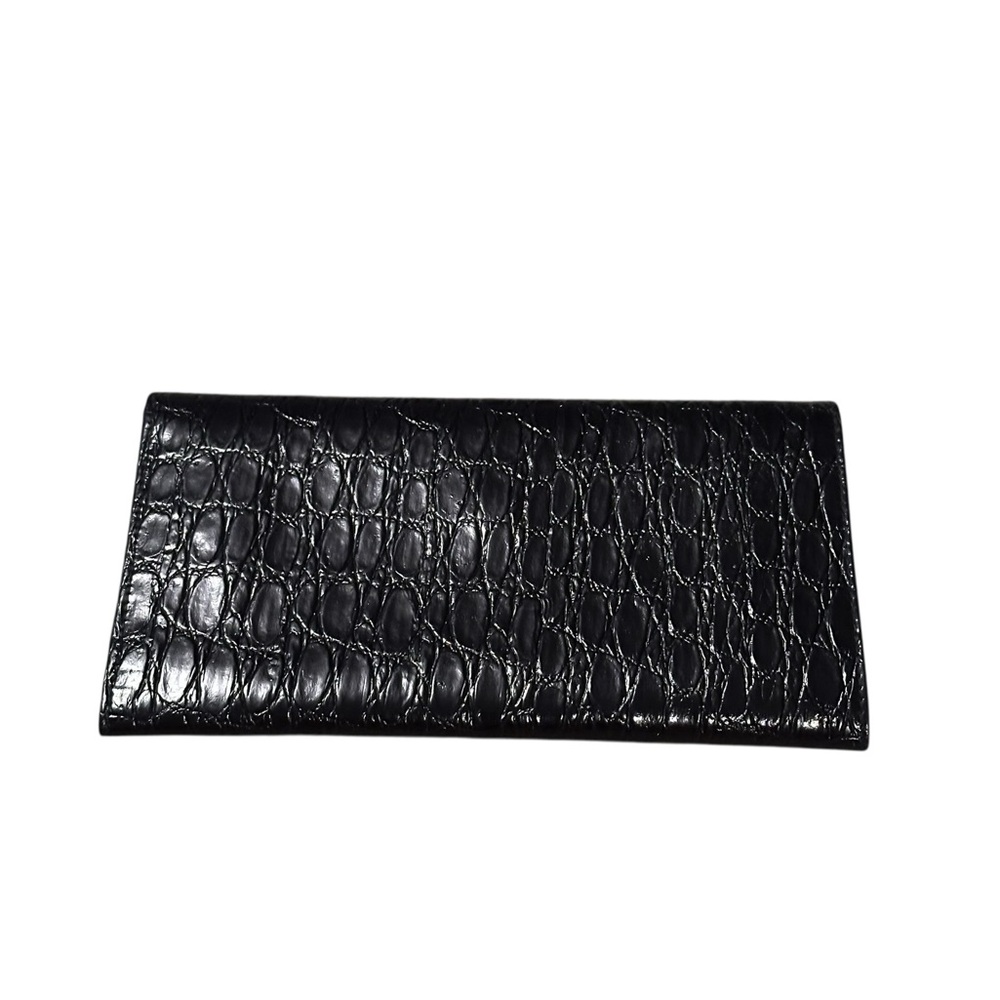 Black Croc-Embossed Black Leather Long Wallet NWOT - Picture 2 of 8